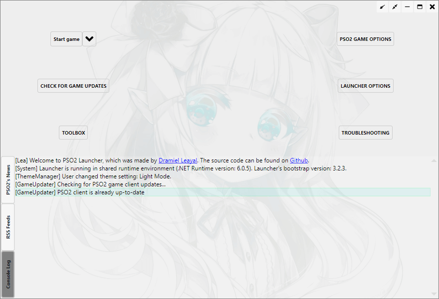 Light theme mainmenu console